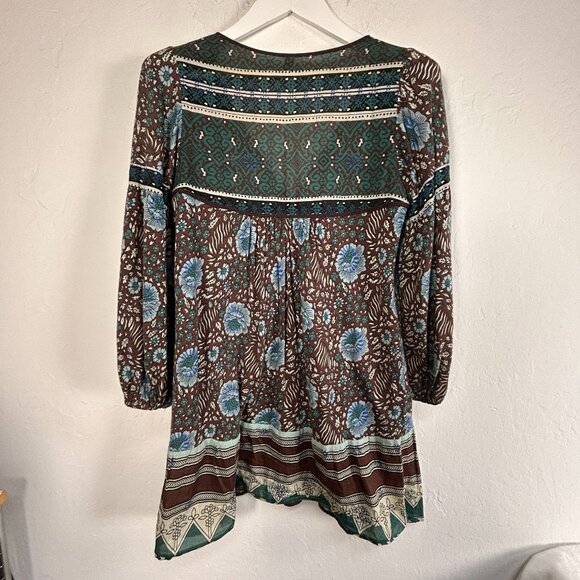 Free People Womens Sweet Poland Tunic Top Small Floral V-Neck Boho Long Sleeve - Picture 2 of 8